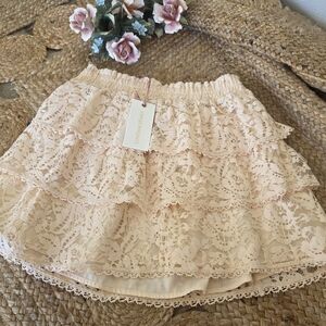 LoveShackFancy Lace Tiered Mini Skirt S | NWT $325 | Coquette Cottagecore